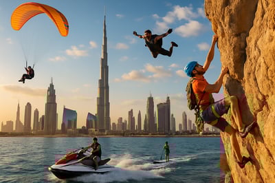 Dubai skyline with adventure activities Dubai skyline with adventure activities